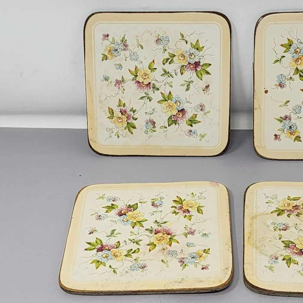 Vintage Floral‎ Cork-Backed Square Coasters Set Of 6